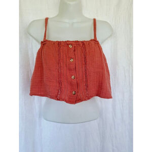 Abercrombie & Fitch Womens Crop Sz S Reddish orange Y2K Gauzy 90s Vtg Top